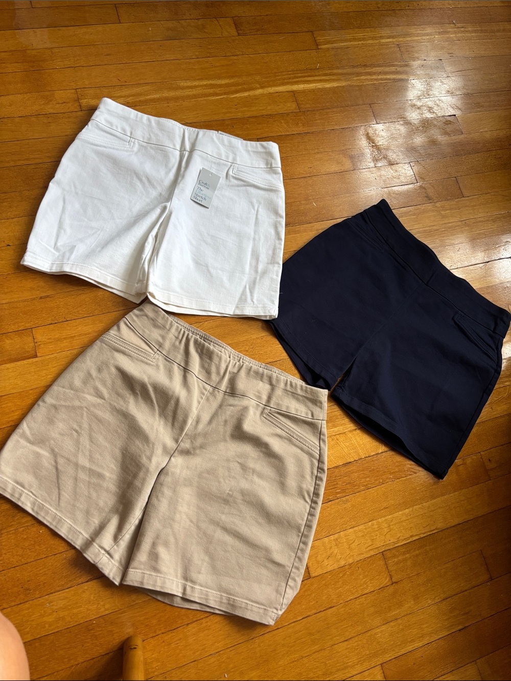 3 Classic High-Rise Stretch Shorts - White, Navy, Khaki